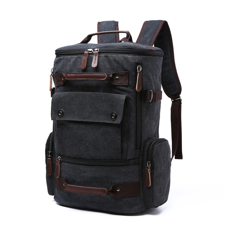 Men's Backpack Vintage Canvas Backpack School Bag Men's Travel Bags Large Capacity Backpack Laptop Backpack Bag Rucksack: black