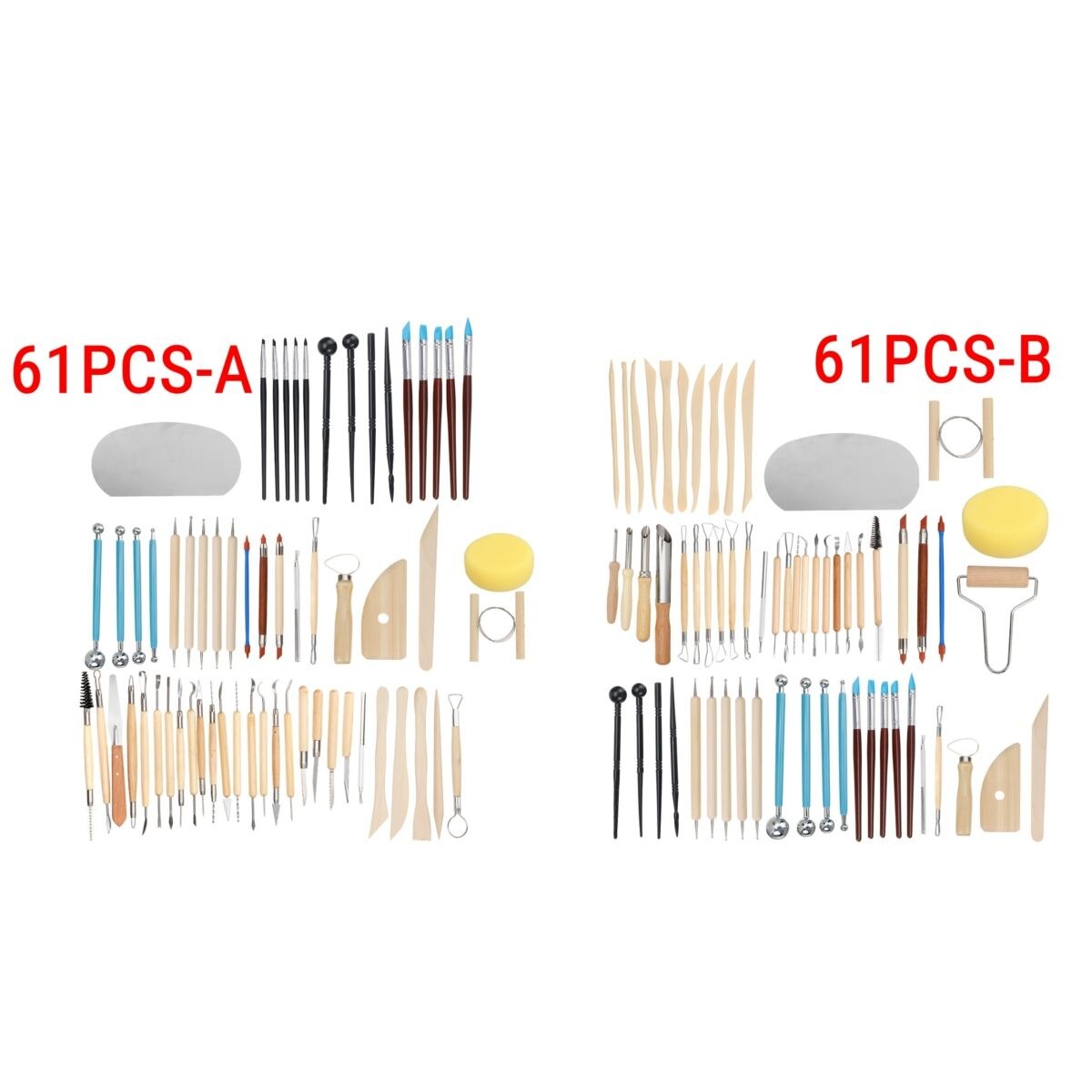 61PCS Ceramic Clay Tools Set Polymer Clay Tools Pottery Tools Set Wooden Pottery Sculpting Clay Cleaning Tool Set tool sculpture