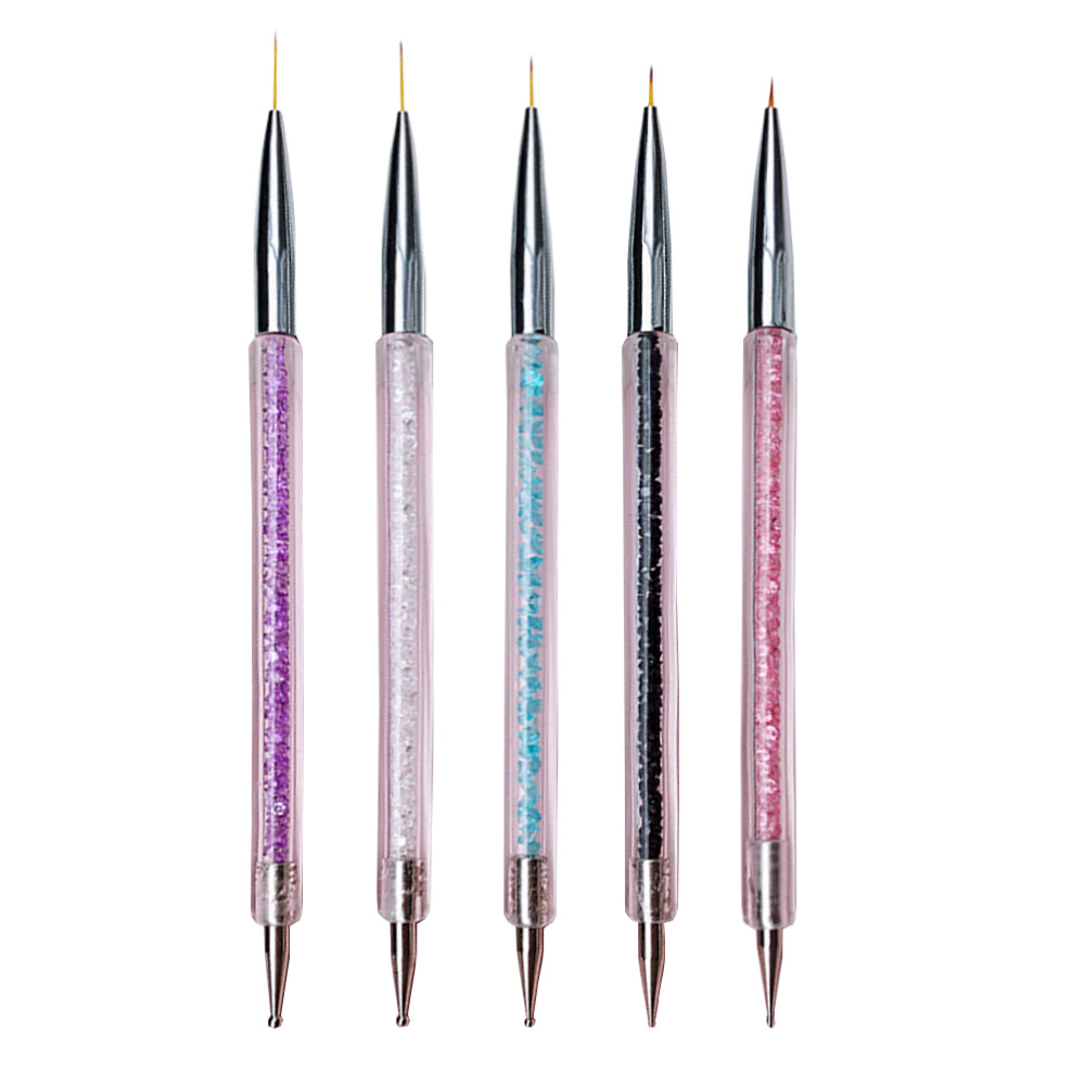 Juego de pinceles para uñas 2 en 1, doble punta, punteado, dibujo, pintura, tallado, bolígrafo plano, delineador de abanico, juego de pinceles de Gel Acrílico