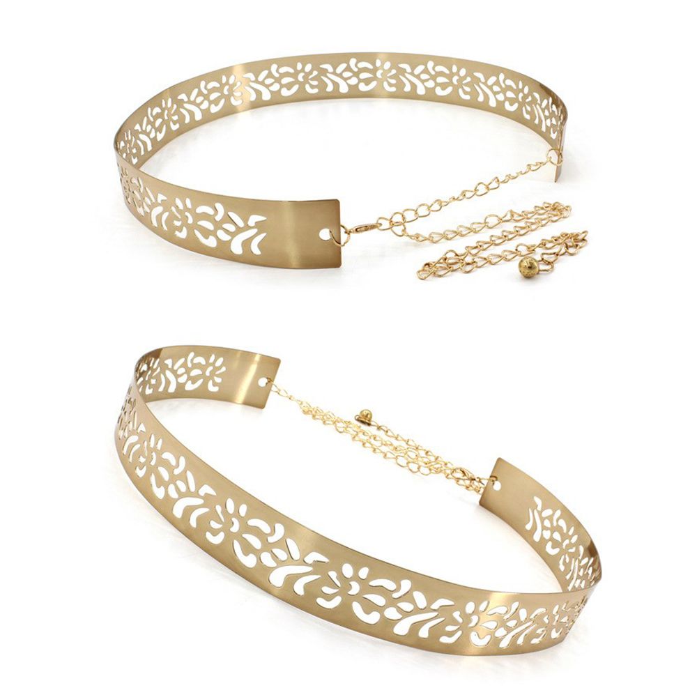 Cinturones de cintura Vintage con lentejuelas metálicas y agujeros para mujer, cinturón occidental para niñas, cinturón dorado con cadena salvaje, vestido, sobretodo, decoración, , novedad