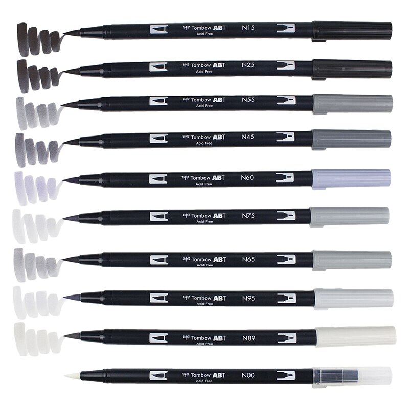 TOMBOW-rotulador de doble pincel ABT para acuarela, conjunto de 108 colores, dibujo, caligrafía, Pastel brillante, retrato de galaxia gris
