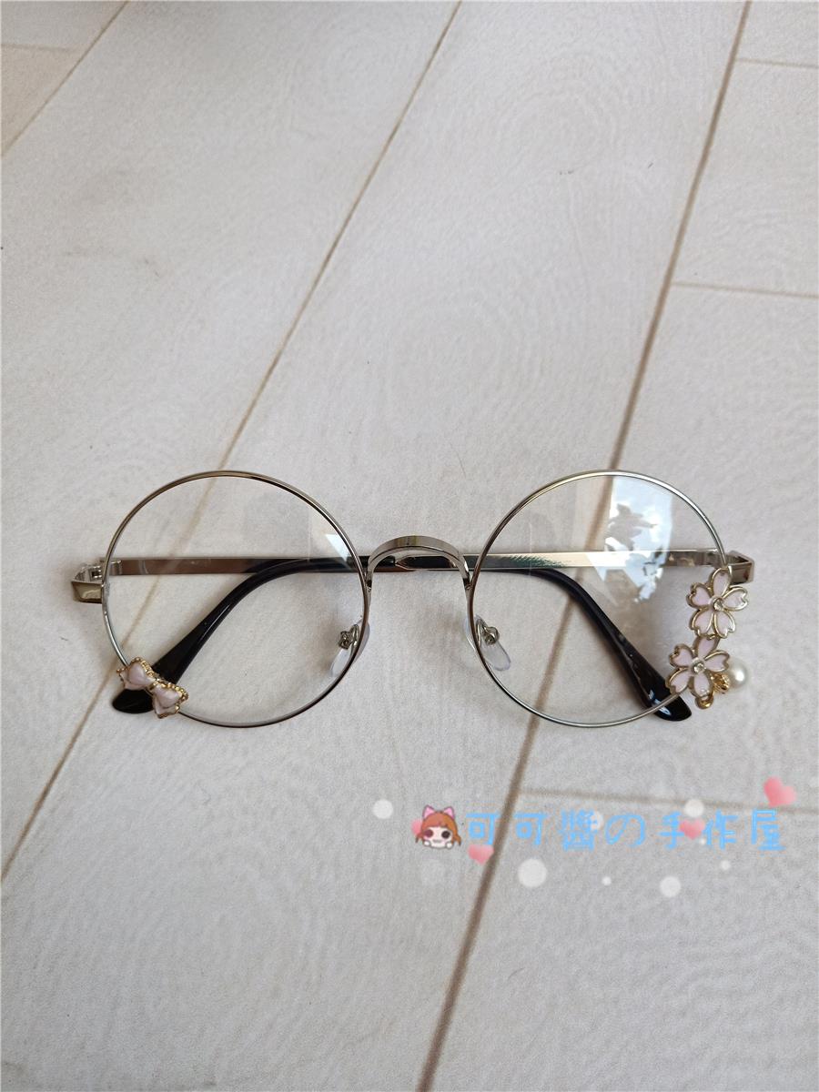 Lolita-gafas de sol bonitas y encantadoras, lentes góticas con flores de cerezo, montura de gafas redondas decorativas, gafas Geek De Harajuku japonés: Silver Color