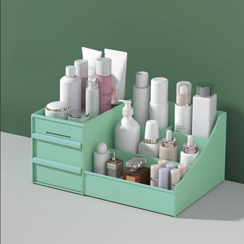 Skuffe kosmetisk opbevaringsboks hjem toiletbord ansigtsmaske læbestift desktop arrangør papirvarer holder: Grøn