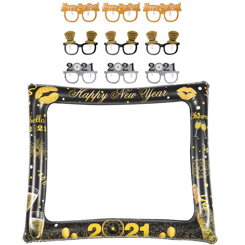 10pcs Year Inflatable Photo Frame Party Paper Handheld Selfie Props Christmas Party Photobooth Props