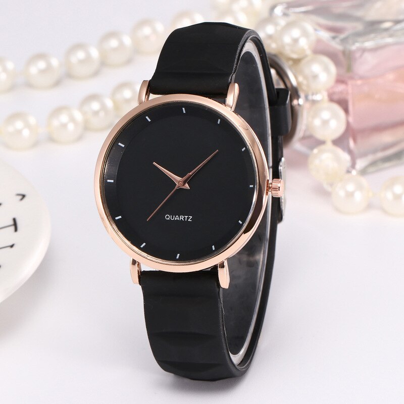 Eenvoudige Vrouwen Horloge Mode Elegante Rose Gouden Dameshorloge Vrouwen Casual Siliconen Band vrouwen Horloges Reloj Mujer Wit klok: black