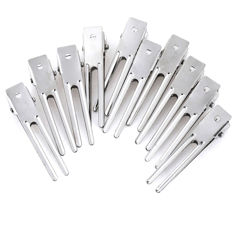 10pcs 46mm DIY Double Prong Alligator Hair Clips Flat Metal Boutique Hairpins With No Teeth For Hair Styling Accessory