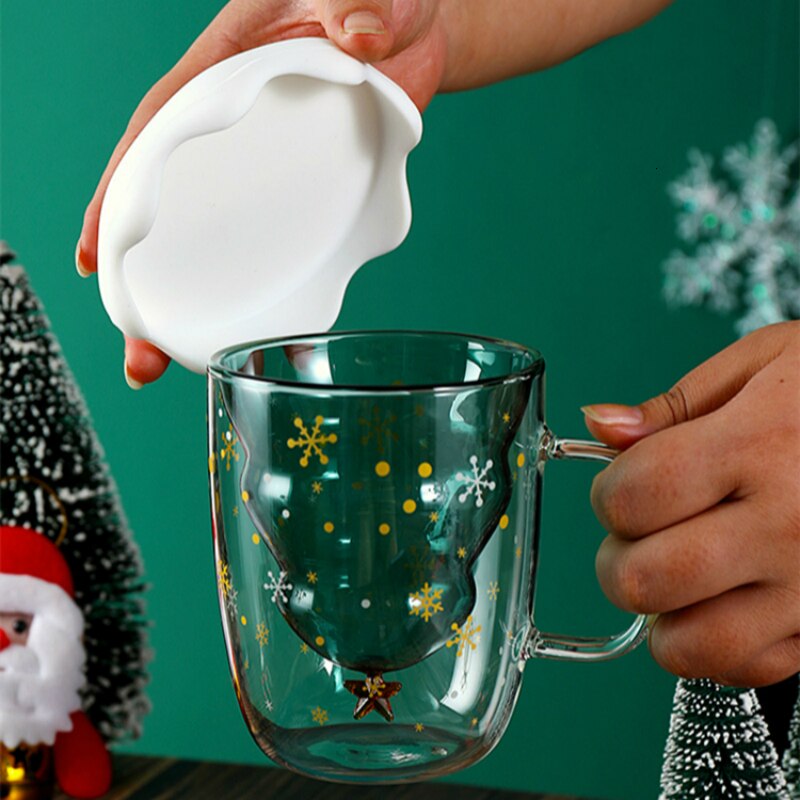 god christmas tre dobbel vegg glass latte kaffekopp kafé butikk jul skulle ønske stjerne begivenhet eventyr krus vakkert tekopp boks