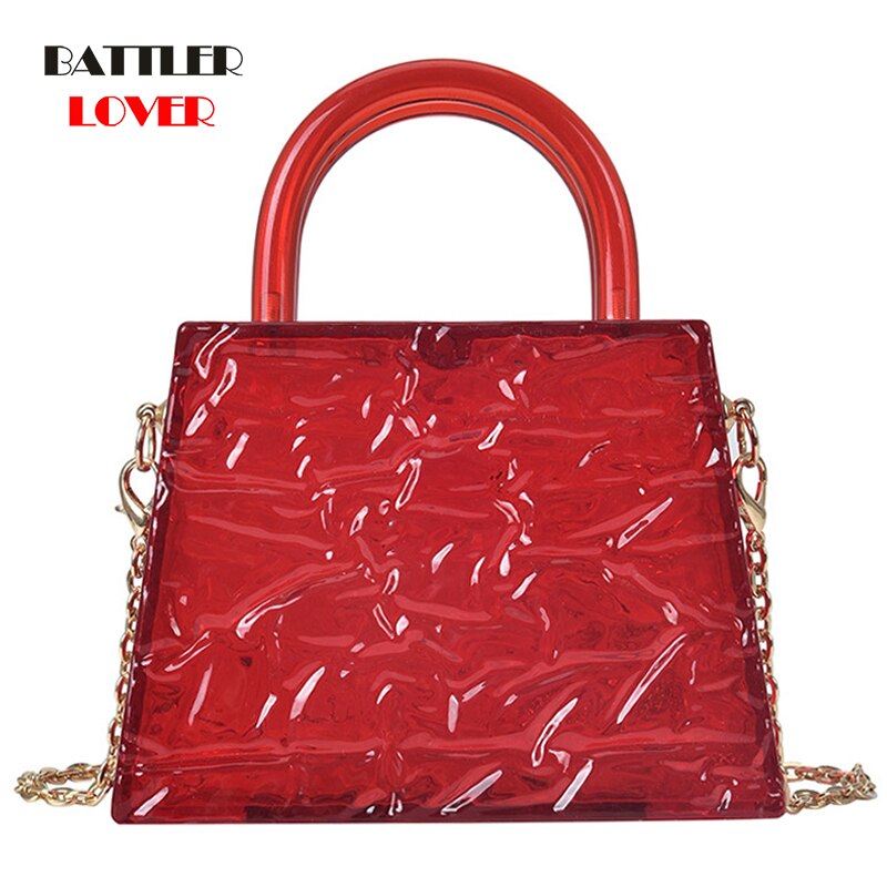 Top Handle Transparent Bag Women Small Phone Flap Chain Lipstick Messenger Handbag Box Evening Bag Cigarette Case Acrylic Clutch