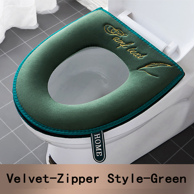 Housse de siège de toilette universelle, tapis de toilette doux et , pour salle de bain, lavable, fermeture à glissière amovible avec poignée rabattable, imperméable pour la maison: Gree