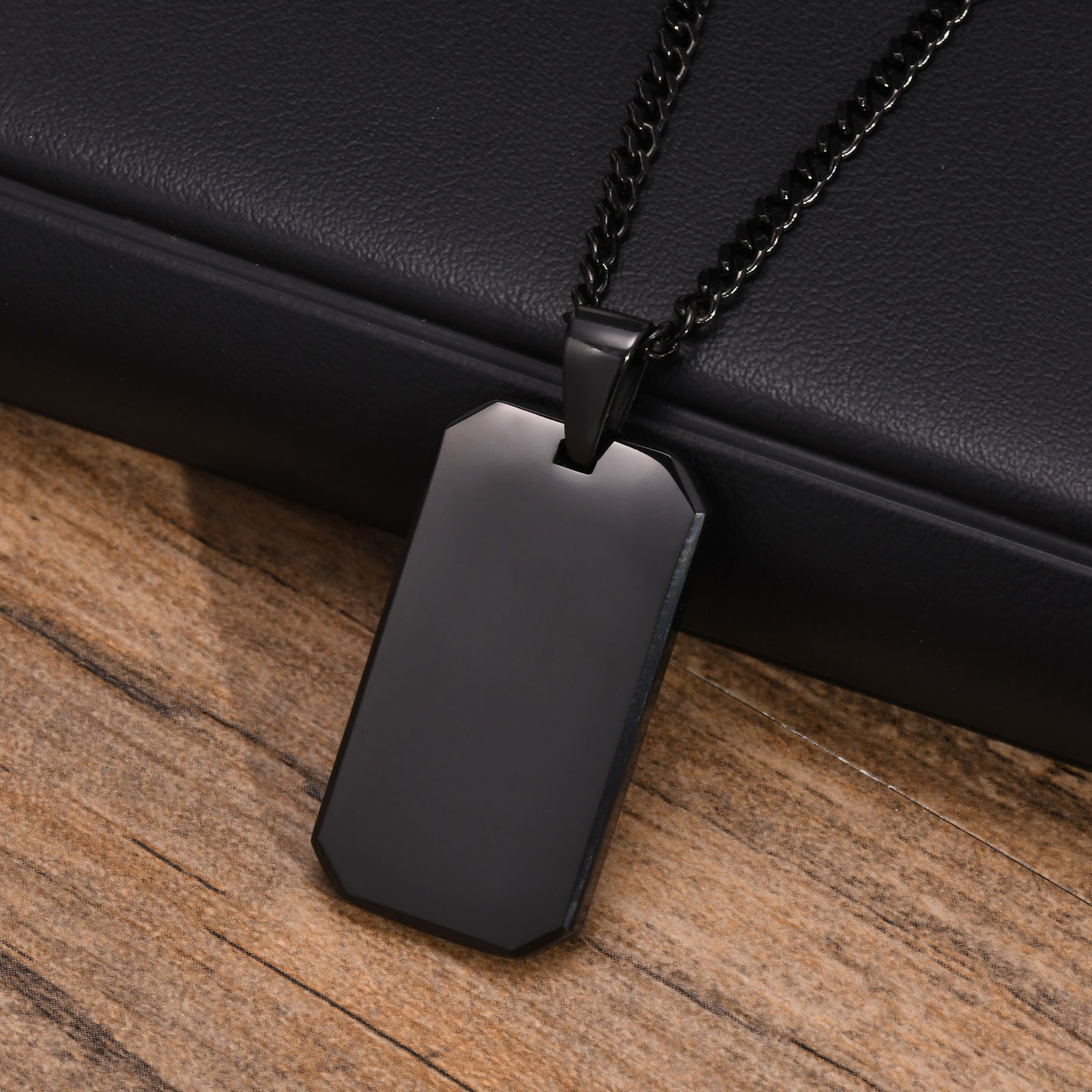 Vnox Dogtag-kettingen voor heren, geometrische rechthoekige hanger met Cubaanse ketting, zwart zilverkleurige roestvrijstalen casual halskraag: 60cm / Donker Goud