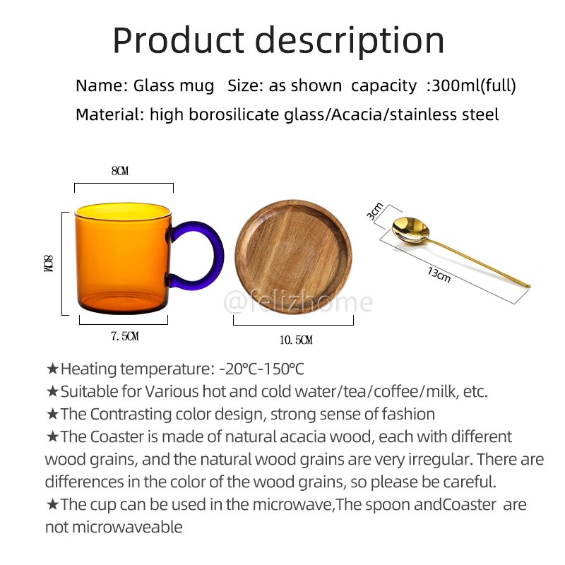 contrast color heat-resistant glass mug hanging ear coffee cup office household water cup high temperature resistance