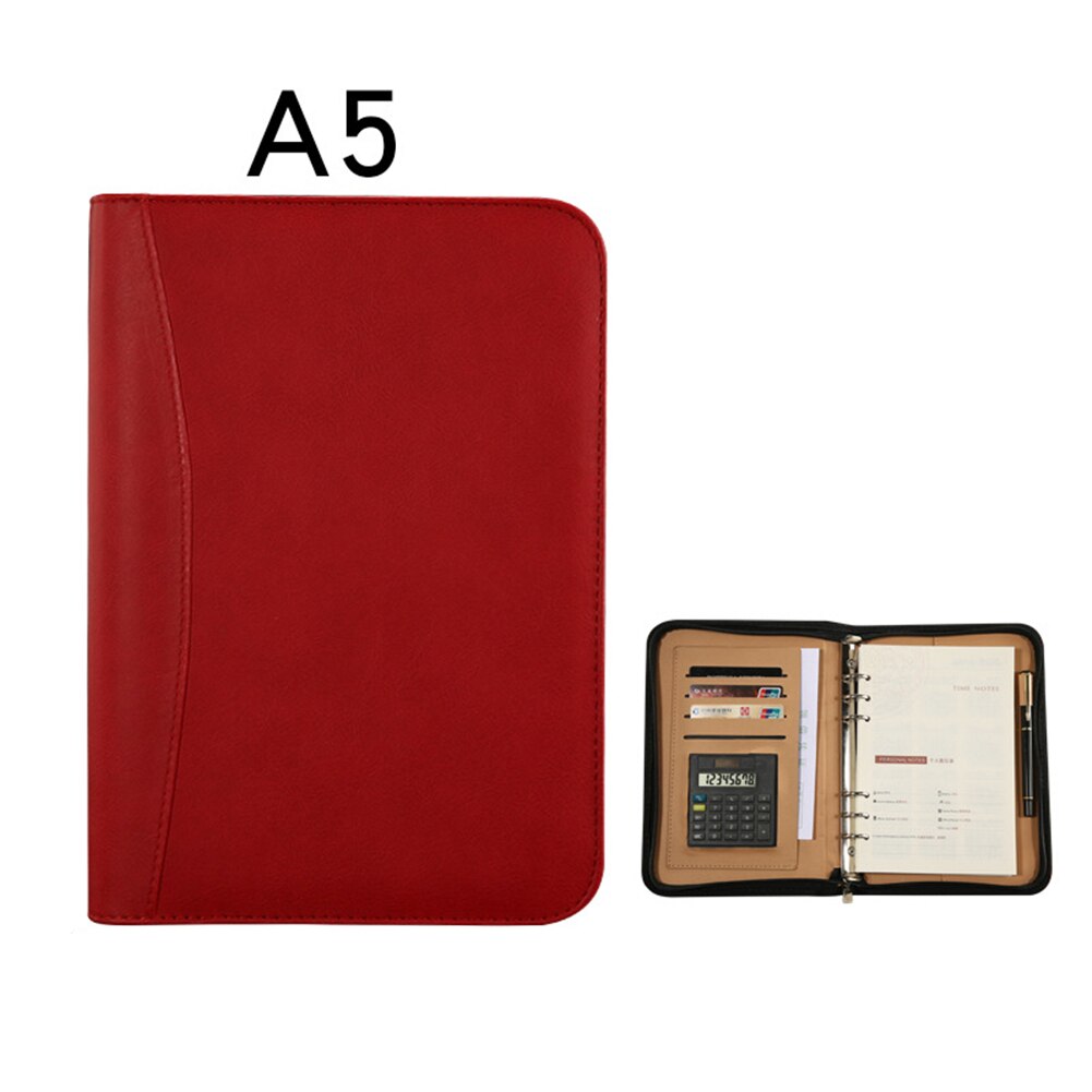 A5 Artificial Leather Notebook Spiral Notebook Diary Notepad Travel Agenda Manager Folder Calculator School Office Stationery: Rose Red