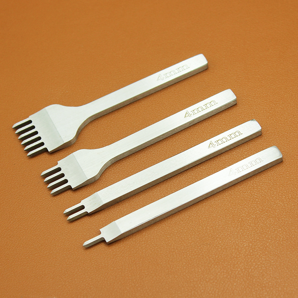 1sets Metal Leather Chisel Hole Punch Stitching Tool Diamond Pricking Iron Leather Craft tool Completely Polishing 3/4/5/6mm: 4mm1-2-4-6prong-1set