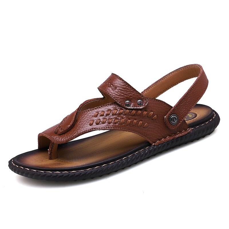 para sandel sandalet shoes work playa couro rasteira man outdoor sandalias vietnam homme sandals ete beach sandalen summer: Dark brown / 44