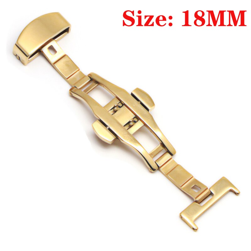 Schmetterling Einsatz Schnalle Automatische Doppel Klicken Edelstahl Spange Band Für Uhr Band 16mm18mm 20mm 22mm Armbinde Verschluss: Gold-18MM