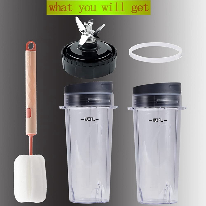 Replacement Parts for Nutri Ninja, 6 Fin Blender Blade and Cups Set for Blender BL660 BL770 BL780 BL740 Etc.