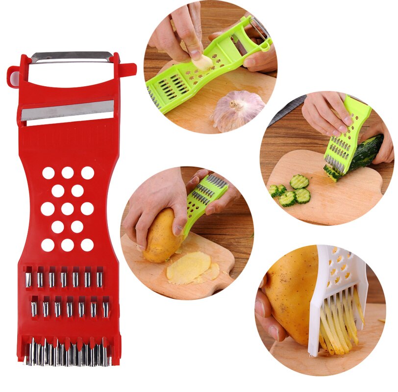 Multifunctionele Plastic Dunschiller Groente-en Rasp Rvs Blade Salade Maken Gereedschap Frieten Aardappel Chip Tool