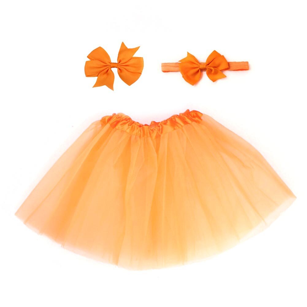3 Stks/set Snoep Kleur Zachte Baby Meisje Tule Rok Hoofdband Haarspeld Photo Prop Prinses Kerst Dag Leuke Comfortabele Rokken: Oranje