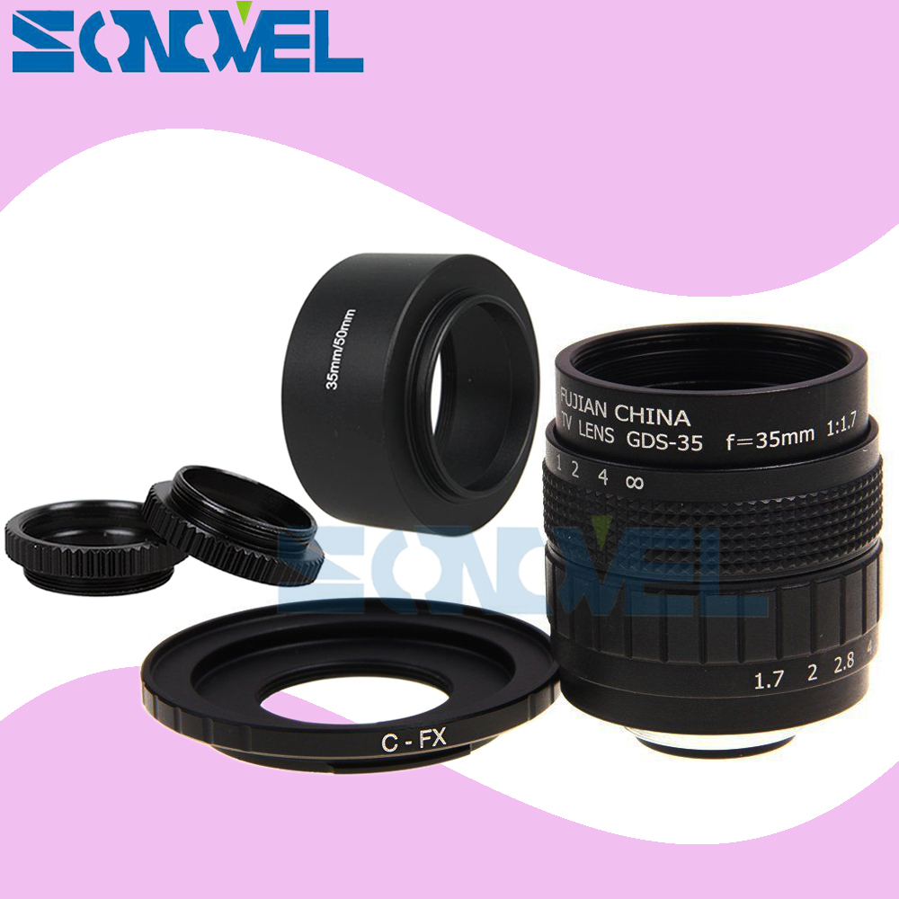 Fujian 35 Mm F1.7 Cctv Movie Lens + C Mount + Macro Ring + Zonnekap Voor Fuji Fujifilm X-E2 x-E1 X-Pro1 X-M1 X-A3 X-A2 X-A1 X-T1 C-FX