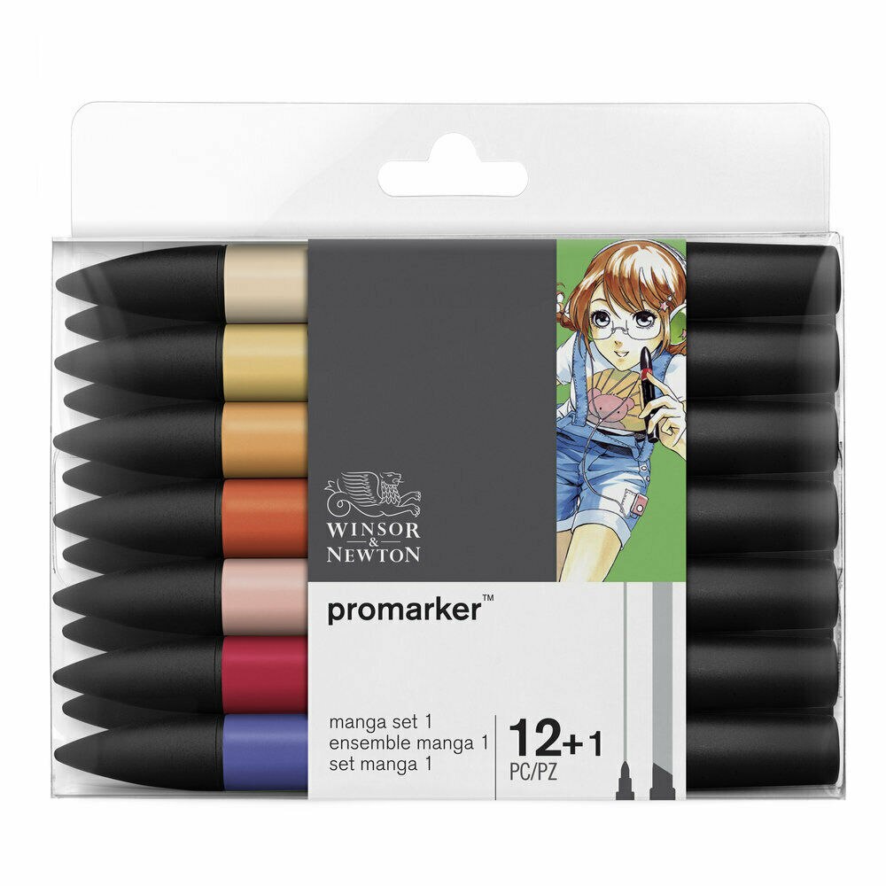 Winsor & Newton Promarker Manga Kuli-einstellen 12 + 1 Marker Stifte 13 stück Skizze Marker Alkohol Basierend Zwilling Spitze manga Malerei Stifte: MANGA 1