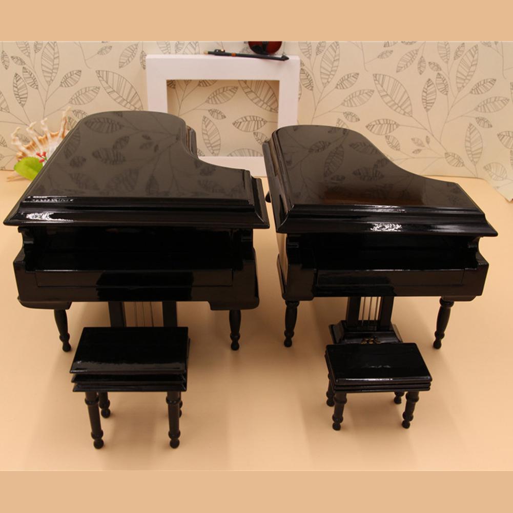 Miniature Grand Piano Model Assembly Replica Mini Piano with Stool Musical Instrument Collection Decorative Ornaments Display