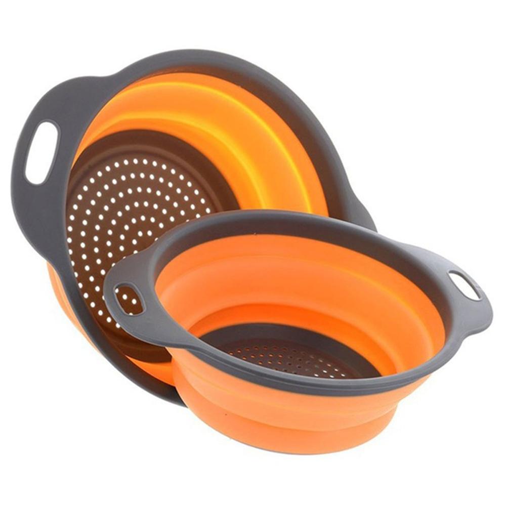 Fruit Vegetable Washing Basket Strainer Eco-Friendly Non-stick Foldable Silicone Household Colander With Handles Kitchen Tools