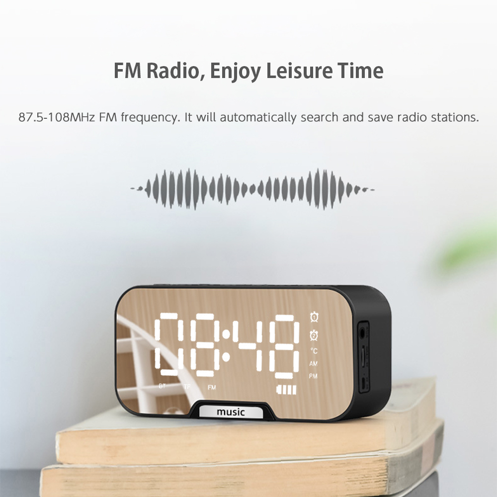 BT Musik Alarm Uhren Spiegel FM Radio LED Digital Uhr 2 Alarm Schlummern 24H Elektronische Uhr Dimmen Tisch Telefon stehen USB Uhren