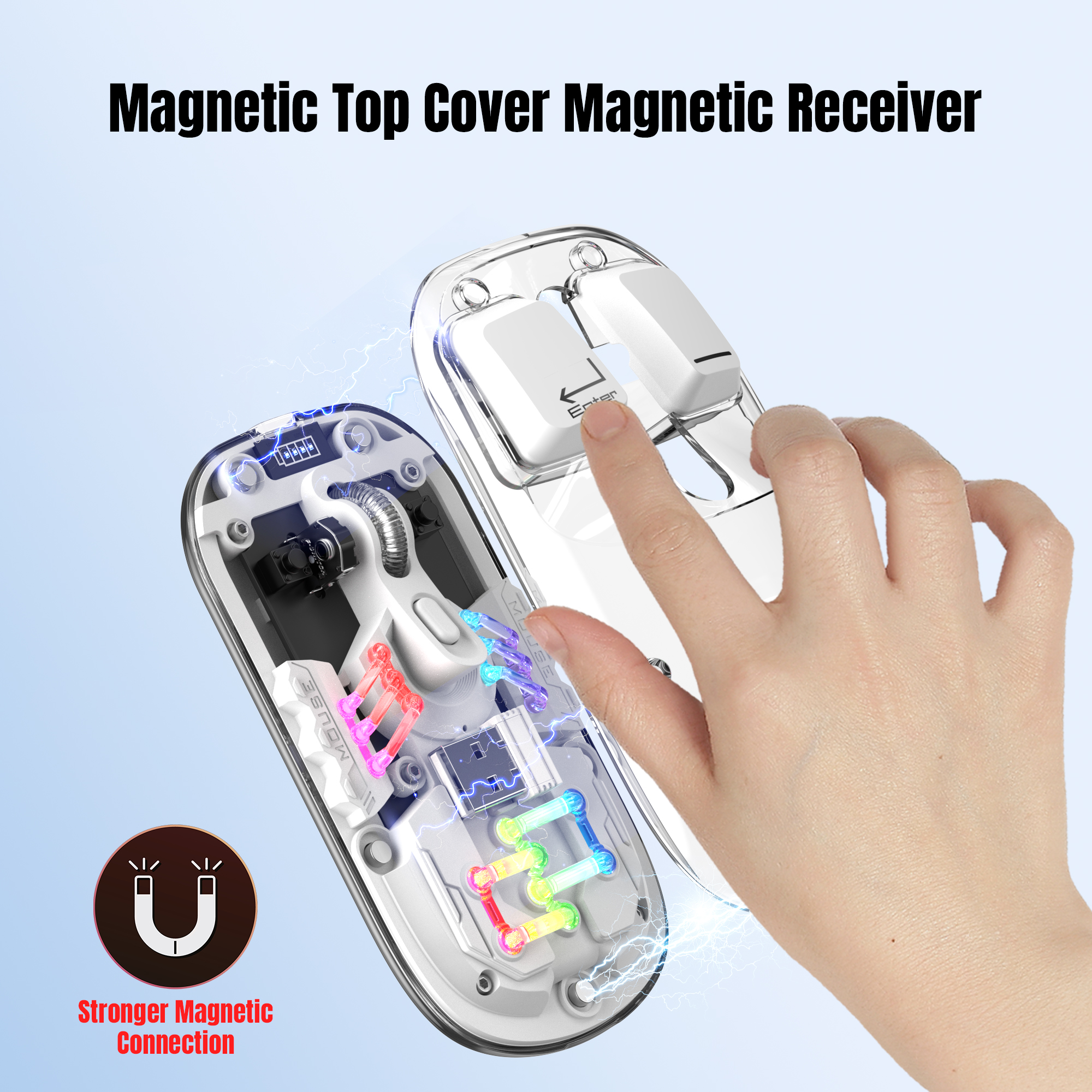 T200 Transparent Dual-mode Wireless Mouse Built-in 400mAh Lithium RGB backlight Battery Office Mouse For PC and eed Notebook