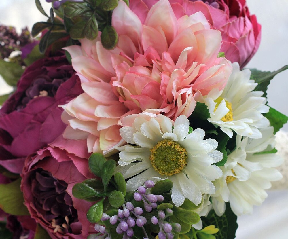 SexeMara Purple Bride Wedding Bouquet Silk Flowers with Ribbon Handmade Bridal Bouquets Ramos