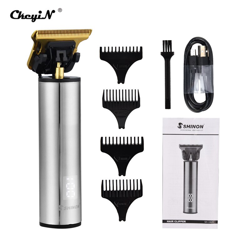 USB Rechargeable Hair Clipper LCD Digital Display Cordless Nose Ear Beard Trimmer Rechargeable Shaver Hair Cutter: Silver