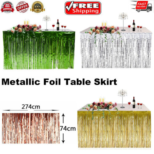 Comfysail Tischrock Mit Fransen – Metallisch Glänzend, 74x274 Cm, Gold/Silber Für Partys & Hochzeiten