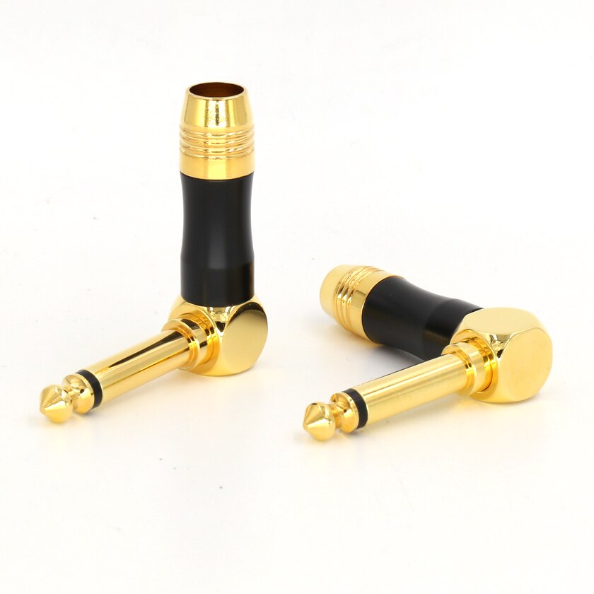 Hi End B605G 5u chapado en oro 1/4 "TS ángulo recto MONO teléfono conector de clavija 6,3 MM JACK