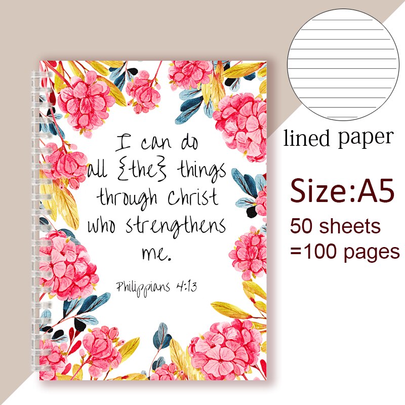 Philippians 4:13 Quote - I Can Do All Things Through Christ Who Strength Me - Spiral Notebook Christian Bible Note Book Faith: 12