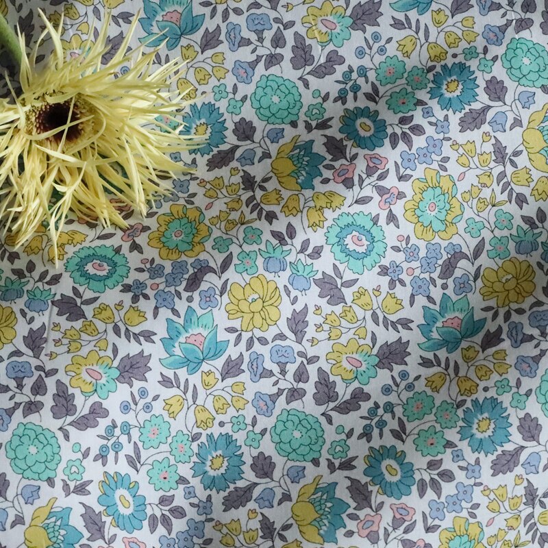 Danjo Yellow Floral 100% Cotton 80S Like Liberty Fabric Digital Printed For Sewing Cloth Dress Skirt Kids Poplin Tela