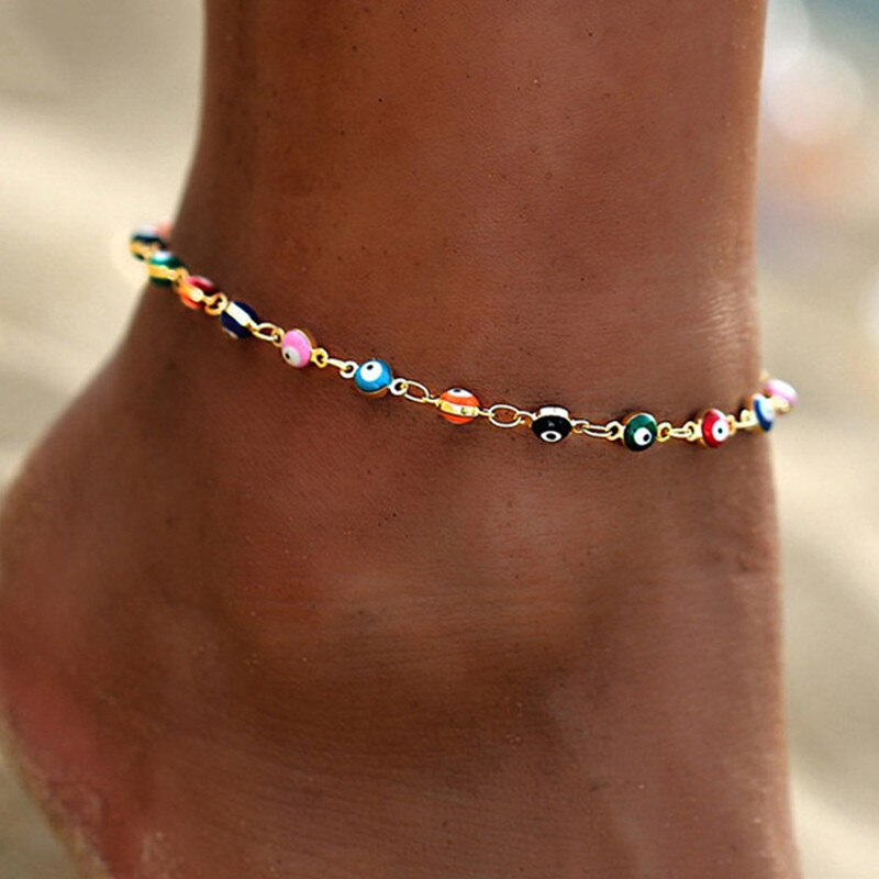 Bohemien Türkische Augen Perlen Fußkettchen Für Frauen Sommer Ozean Strand Zubehör Böse Auge Anhänger Knöchel Armbinde Schmuck: Gold
