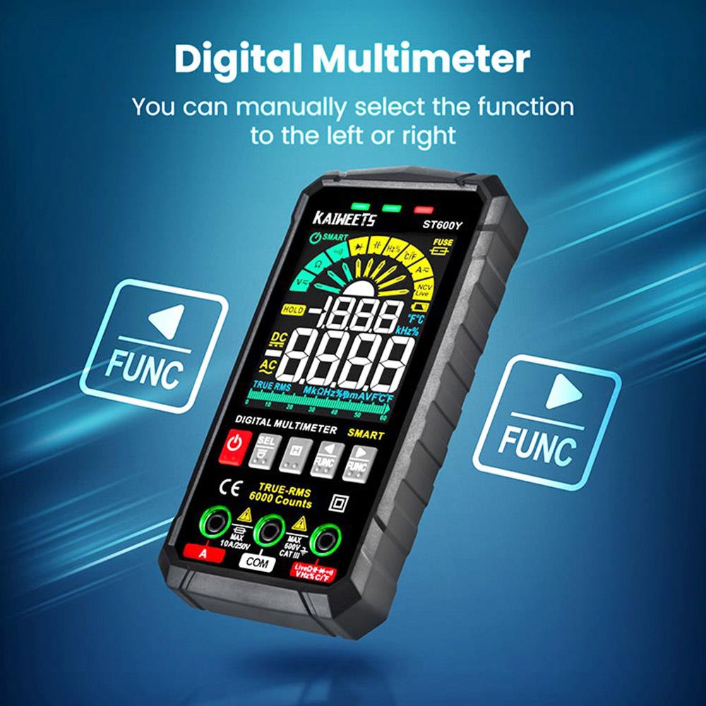 KAIWEETS-multímetro inteligente Digital ST600Y, 6000 recuentos, rango automático de valores eficaces auténticos, NCV, probador de voltaje CA y CC