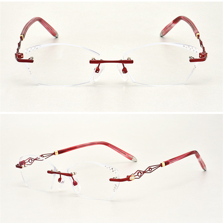 Ladies Prescription Glasses Myopia Hyperopia Custom Glasses Frameless Diamond Coloured Glasses Radiation Proof Optical Glasses 1: Red