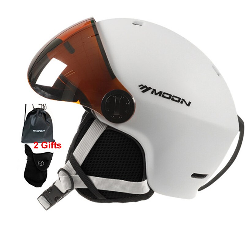 Maan skihelm integraal gevormde pc+eps hoge bril skihelm outdoor volwassen sport ski snowboard skateboard helmen: Wit / Ik (58-61cm)