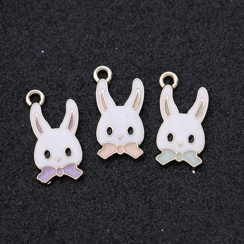 10pcs Enamel Gold Color Rabbit Charms Pendant for Jewelry Making Earrings Bracelet Necklace Accessories DIY Craft 21x11mm