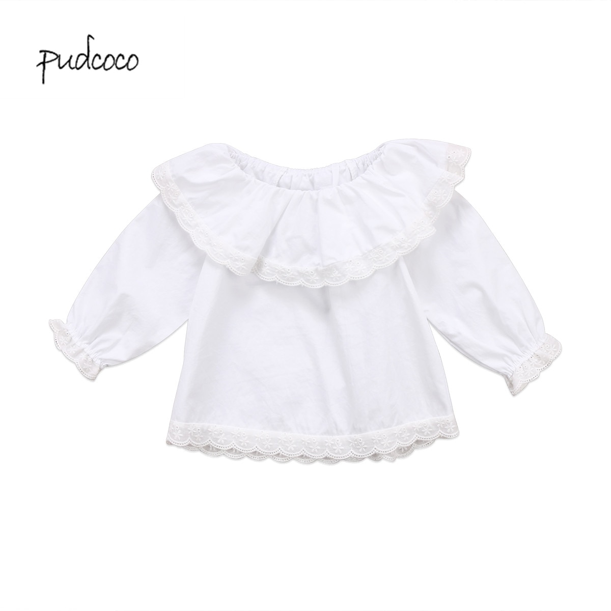 Pudcoco Brand Newborn Baby Girls Lace Collar Long Sleeve Ruffles T-shirt Clothes