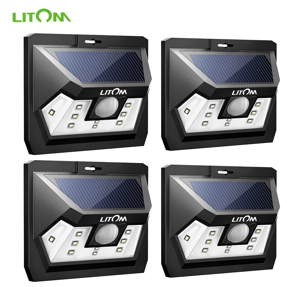 4 Pack LITOM 10 LED Solar- Bewegung Sensor Licht Zauberstab Lampe draussen 120 Weitwinkel IP65 Wasserdicht Luz Solar- LED para Außen Neue