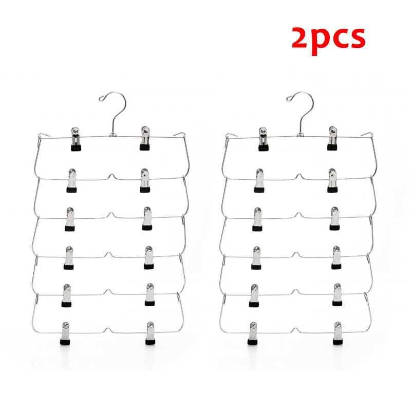 Cintres à 6 niveaux pour jupe et pantalon, avec Clips réglables, gain de place, 12 Clips de stockage pour vêtements, support métallique: black 2pcs