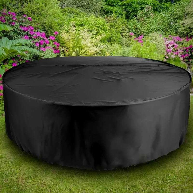 Waterdichte ronde hoes voor terrasmeubilair - UV- en windbestendig, stofdichte beschermer voor buitentafel en stoelenset, zwart, regen, sneeuw