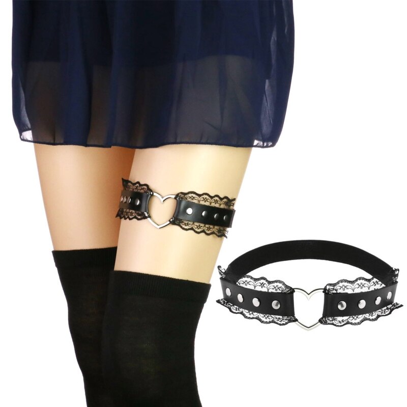 Girl Leg Chain Punk Leg Garter Belt Thigh Chains Black Body Chain Festival Rave Body Accessory with Pleated Lace Edge