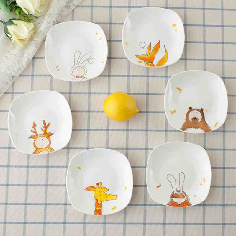 Os chine mignon Snack plat dessin animé carré soucoupe plats enfants gâteau Snack fruits salade assiette cuisine petit déjeuner plateaux ensemble de vaisselle