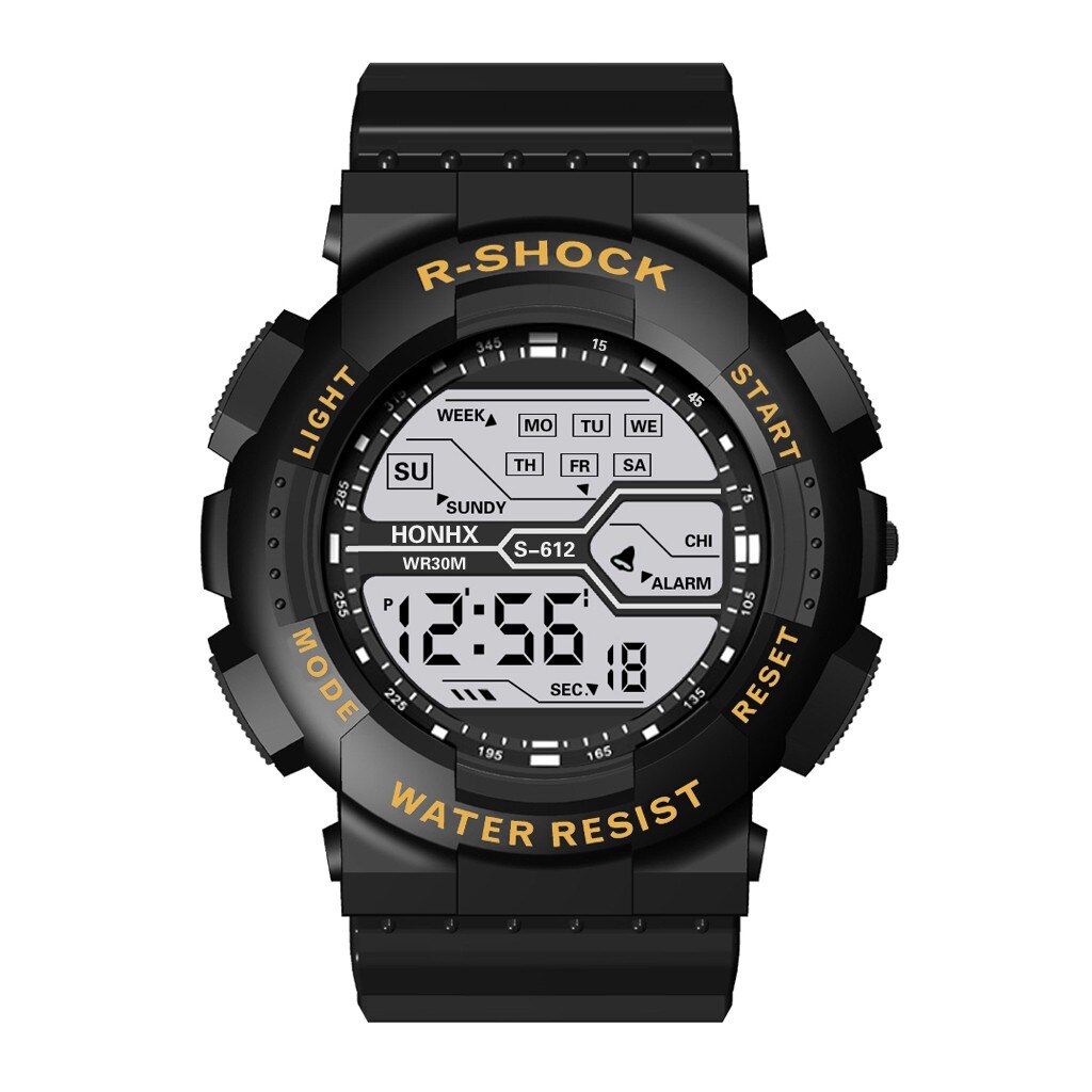 Reloj Honhx LED Digital de lujo para hombre, reloj de pulsera con fecha de deporte para hombre, relojes electrónicos para exterior, reloj de pulsera LED deportivo informal: Dorado