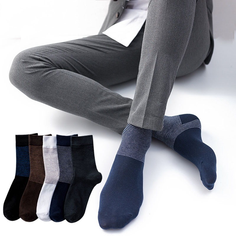 Katoen Gestreepte Mannen Lange Sokken Business Ademende Lente Zomer Solid Sokken Voor Mannelijke Casual Dunne Koele Zwarte Sokken