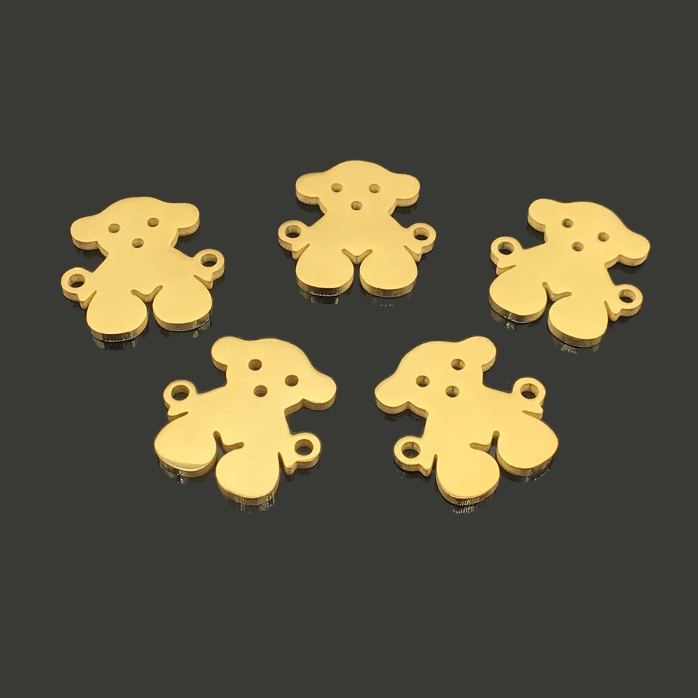 10pcs Dois Buraco Urso Colar de Ouro Pulseira de Aço Inoxidável Charme para DIY Fazer Jóias