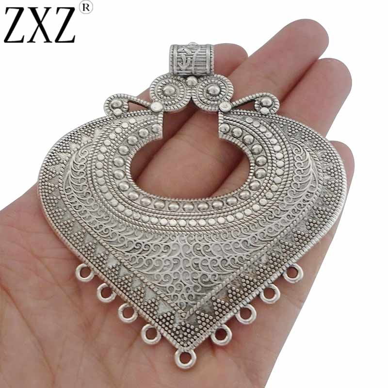 ZXZ 2 uds., conector étnico de corazón grande, dijes, colgante para collar, fabricación de joyas, hallazgos de 85x74mm