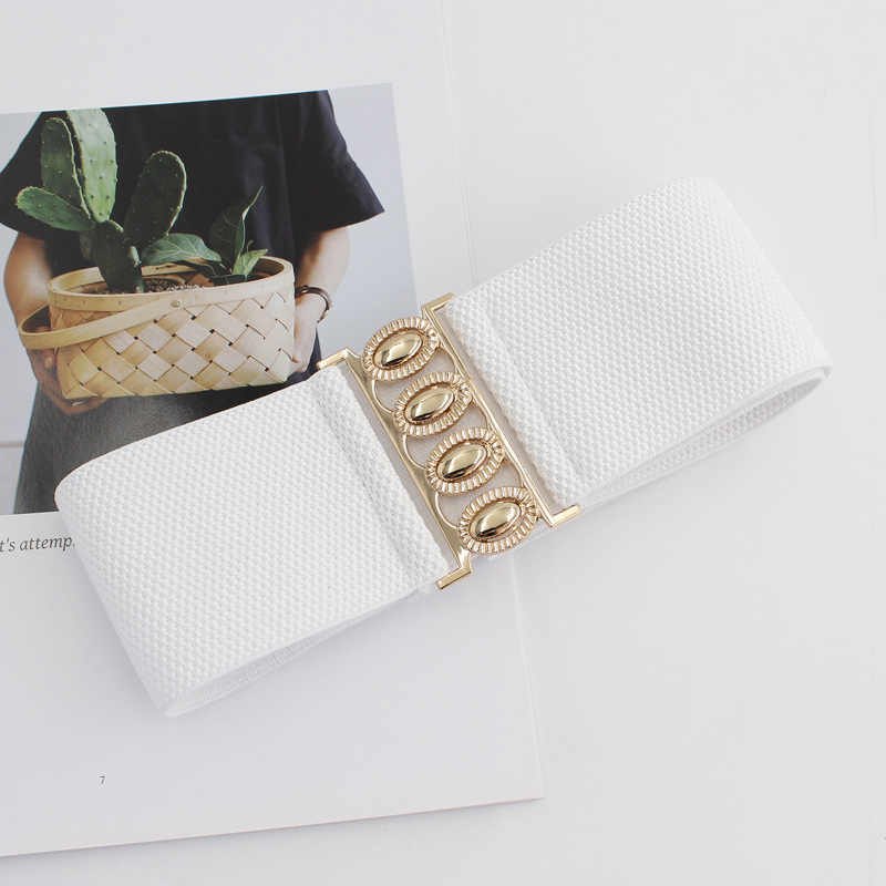 Bredt elastisk midjebelte for kvinner, enkel metallspenne i midjen, korsettbelte, kjole, elastiske belter: Grønn